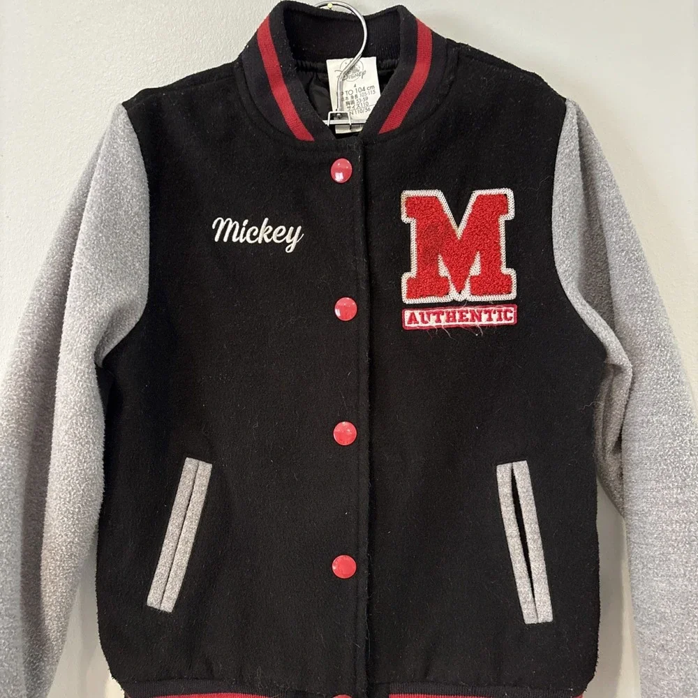 Disney Store Mickey Mouse Varsity Letterman Jacket Black Red outerwear Kids  4